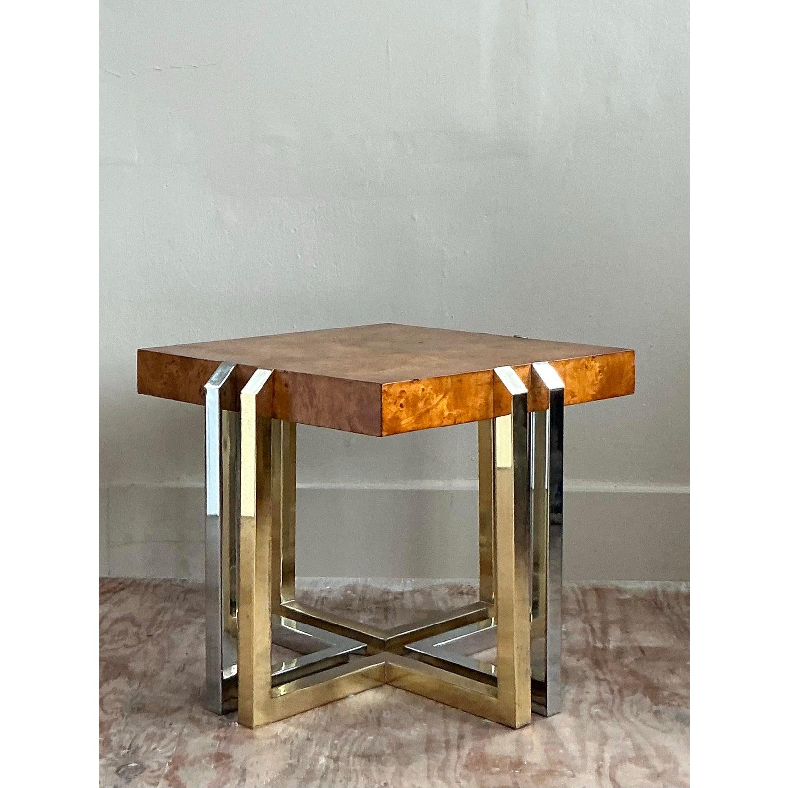 Mesa Auxiliar Vintage Boho Burl y Metales Mixtos Estadounidense en venta