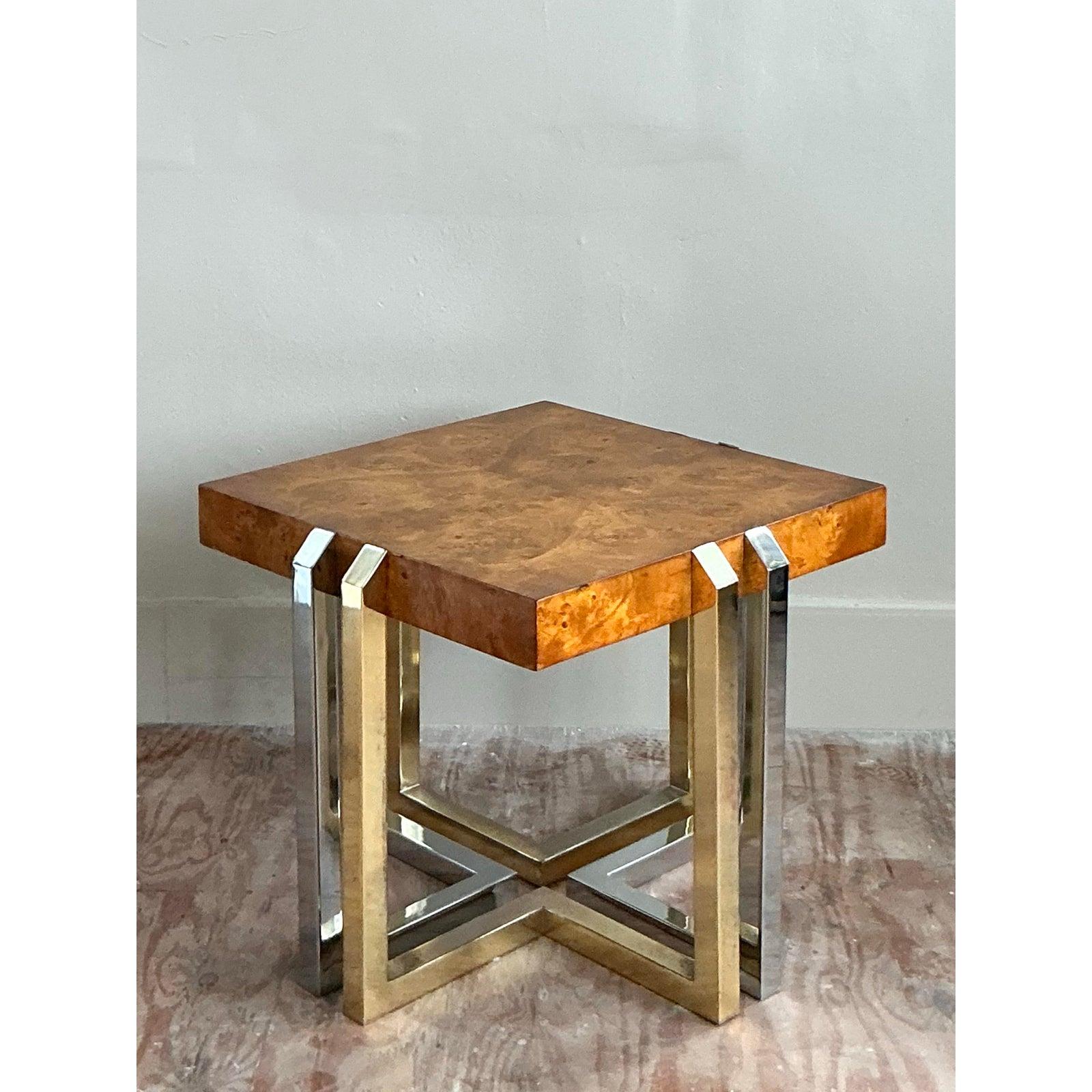 Mesa Auxiliar Vintage Boho Burl y Metales Mixtos en Bueno estado para la venta en West Palm Beach, FL