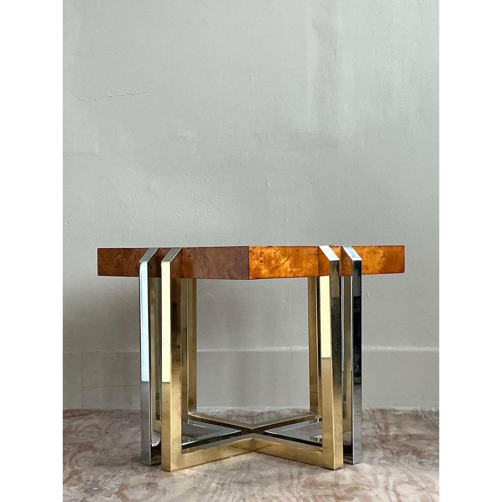 Mesa Auxiliar Vintage Boho Burl y Metales Mixtos en venta 1