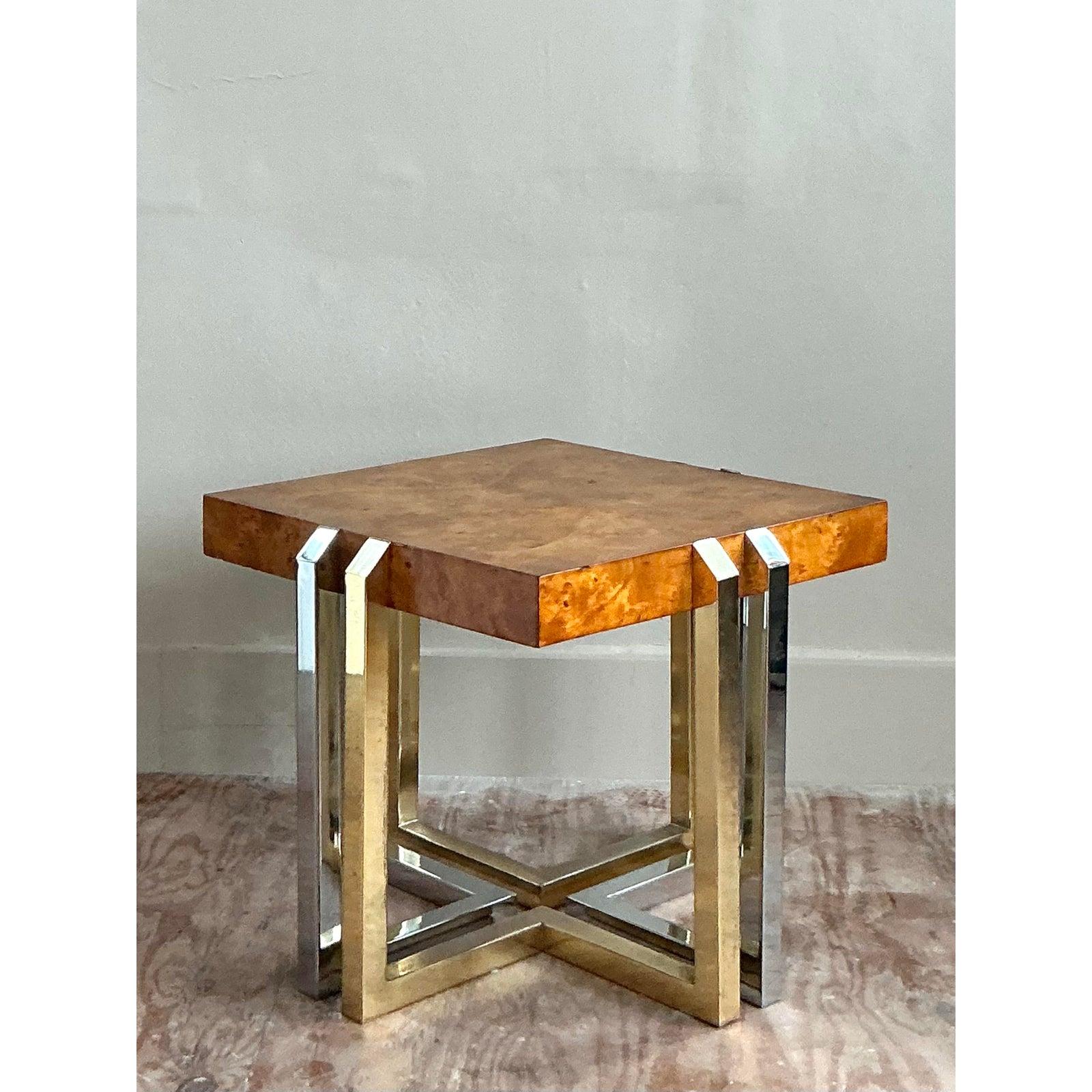 Mesa Auxiliar Vintage Boho Burl y Metales Mixtos en venta 2