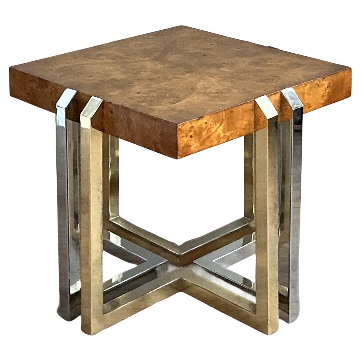 Mesa Auxiliar Vintage Boho Burl y Metales Mixtos en venta