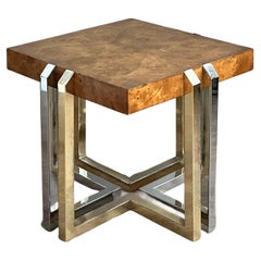 Vintage Boho Burl and Mixed Metals Side Table