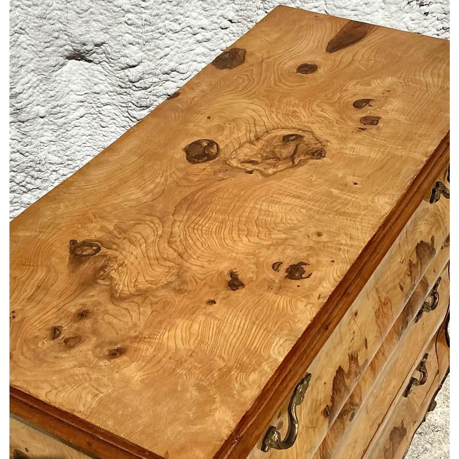 American Vintage Boho Burl and Ormolu Chest of Drawers For Sale
