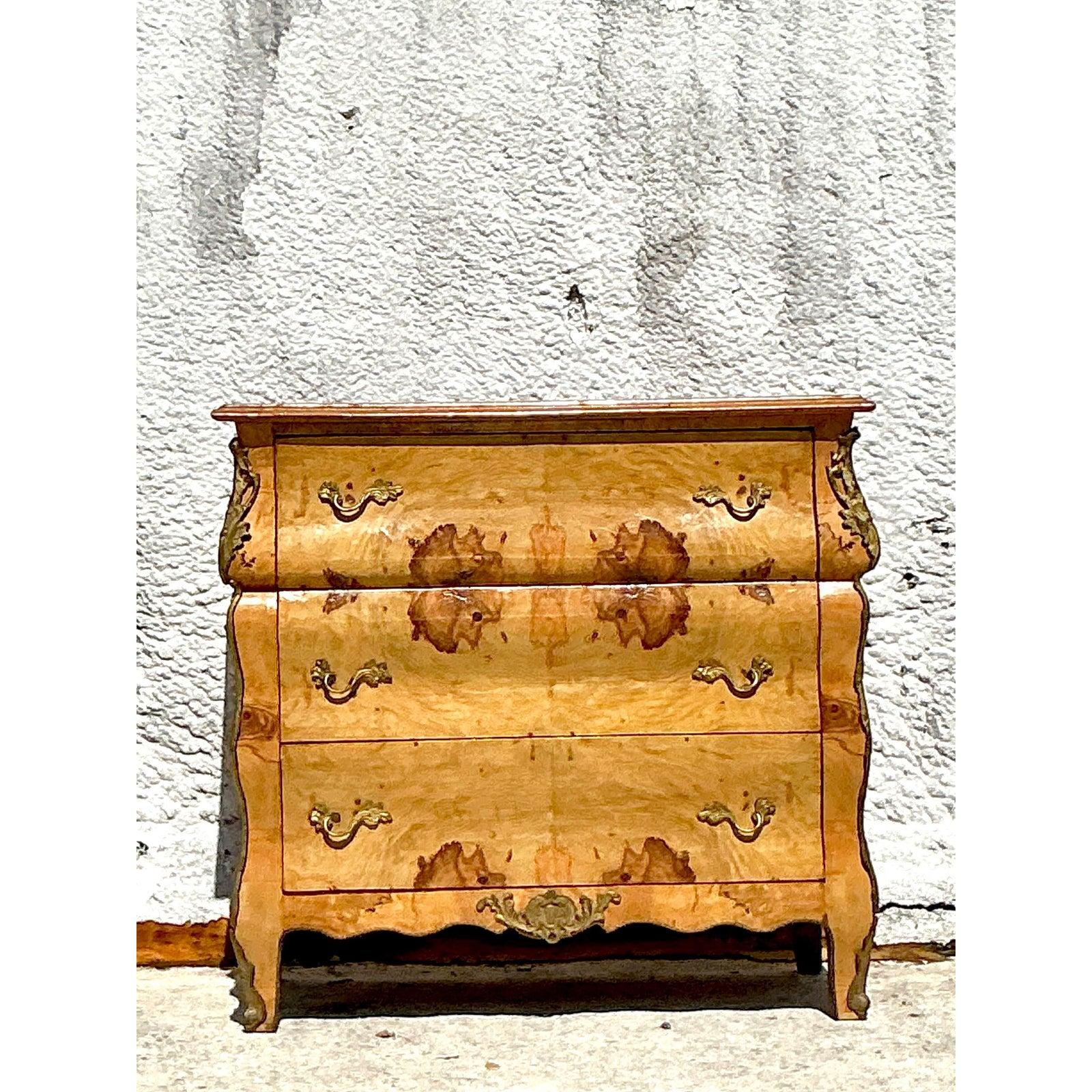 20th Century Vintage Boho Burl and Ormolu Chest of Drawers For Sale