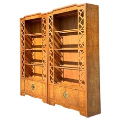 Vintage Boho Burl Fretwork Etagere - A Pair