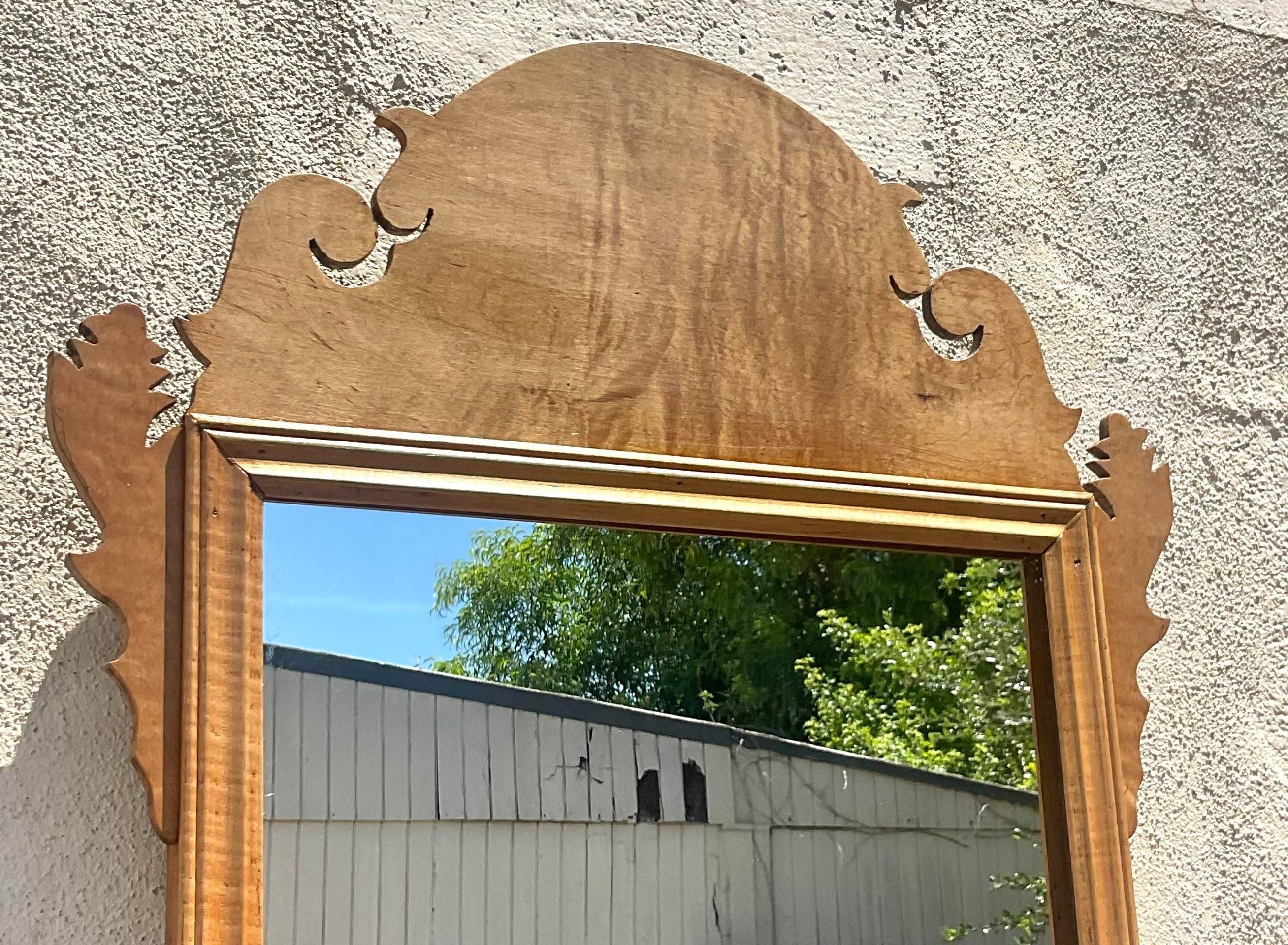 Vintage Boho Burl Maple Chippendale Mirror For Sale 1