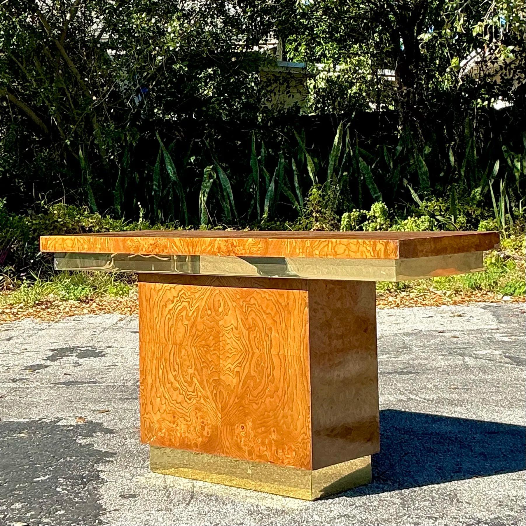 Table console vintage Boho en bois de ronce et laiton en vente 1