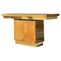 Vintage Boho Burl Wood and Brass Console Table