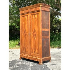Vintage Boho Burl Wood Armoire