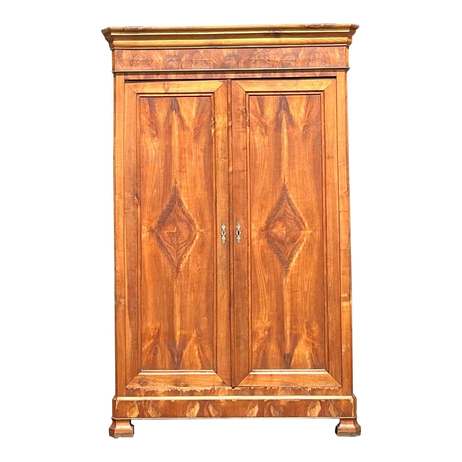 19th Century Vintage Boho Burl Wood Armoire For Sale
