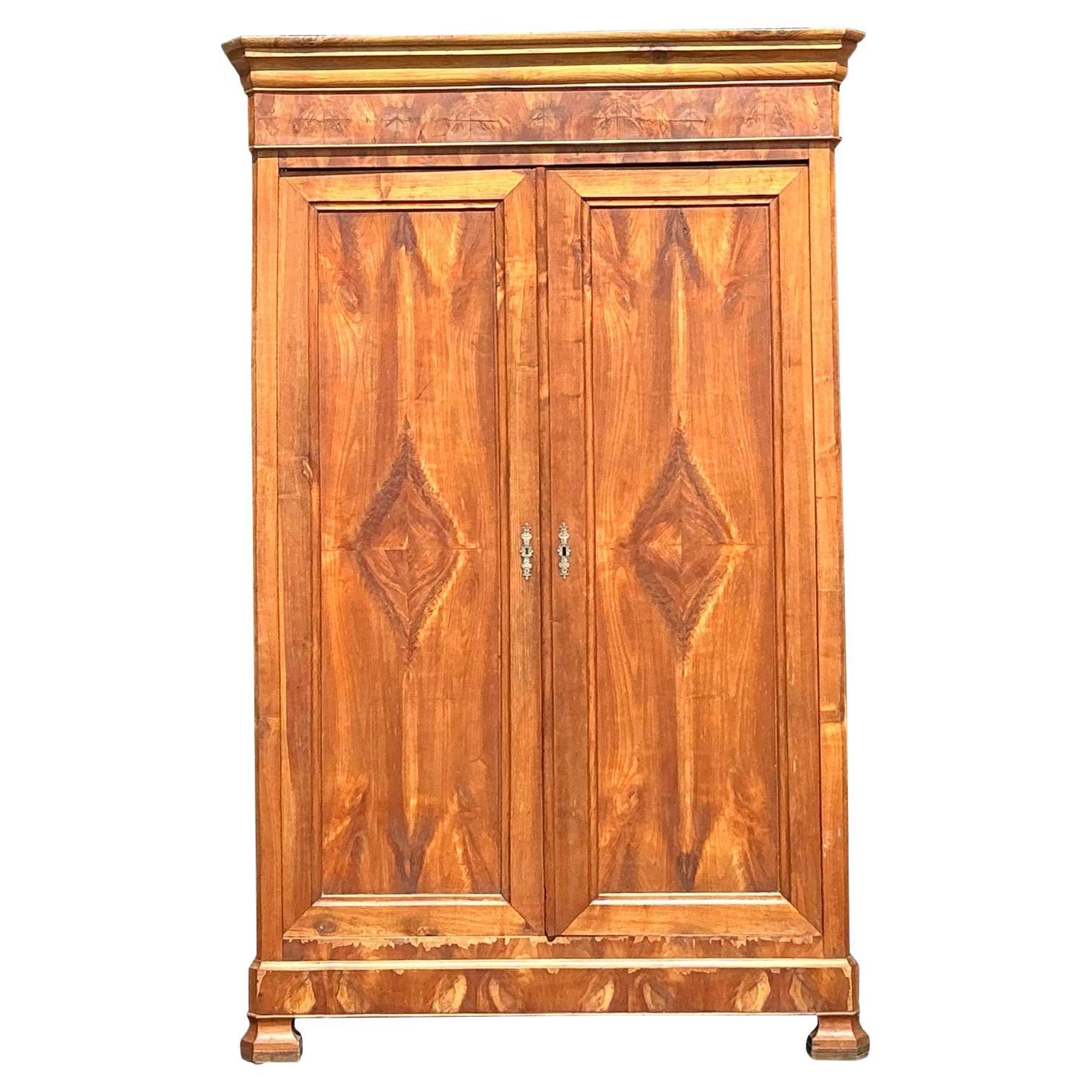 Vintage Boho Burl Wood Armoire