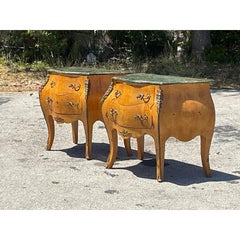 Vintage Boho Burl Wood Bombe Chests - a Pair