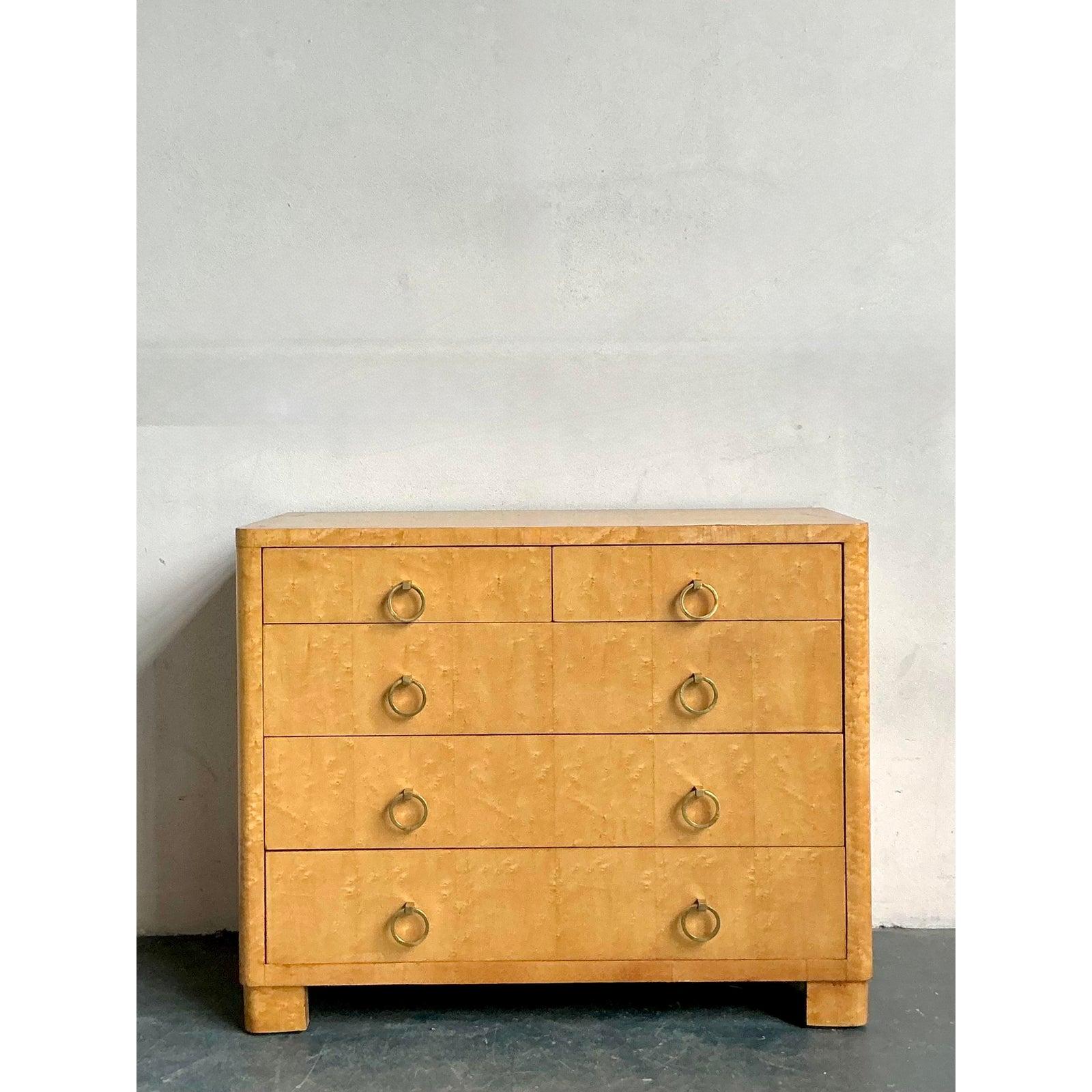Vintage Boho Burl Wood Chest of Drawers In Good Condition For Sale In West Palm Beach, FL