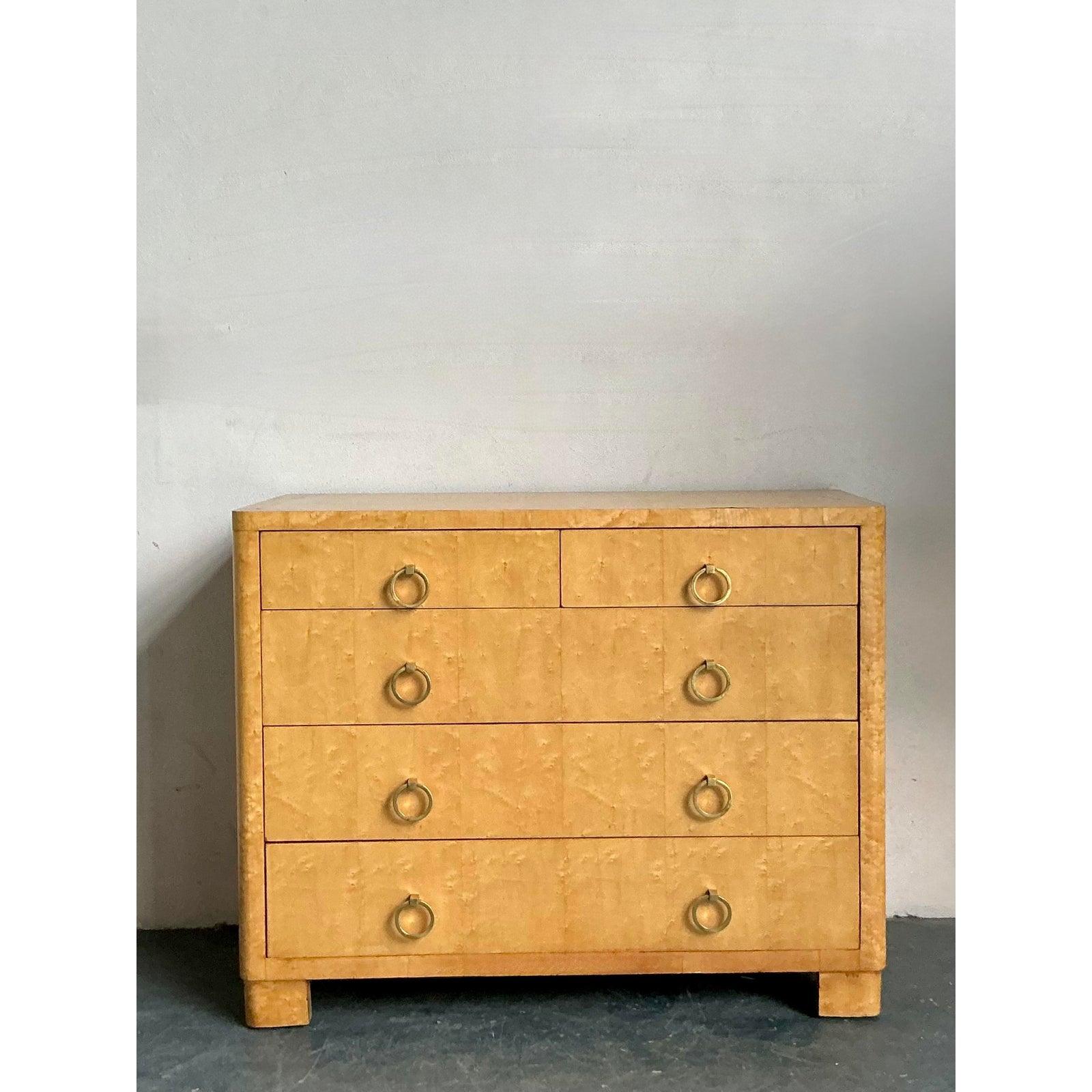 20th Century Vintage Boho Burl Wood Chest of Drawers For Sale