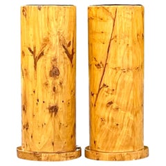 Vintage Boho Burl Wood Cylinder Pedestals - a Pair