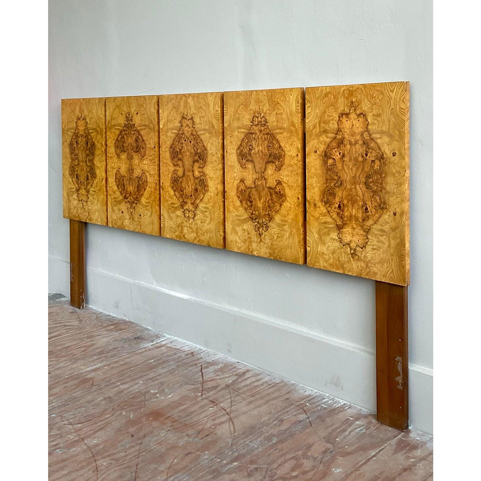 Vintage Boho Burl Wood King Kopfteil nach Lane's (Hollywood Regency) im Angebot