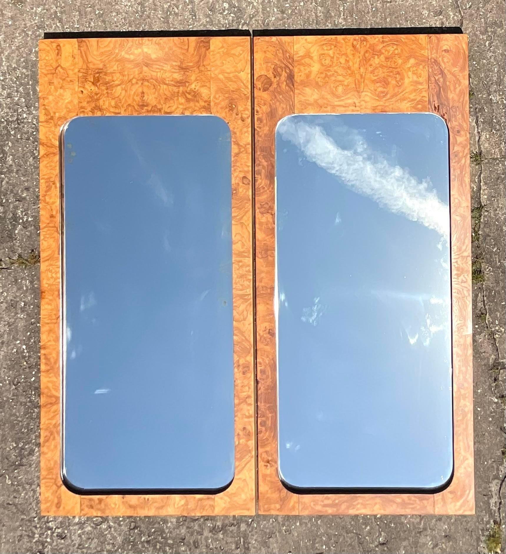 American Vintage Boho Burl Wood Mirrors - a Pair For Sale