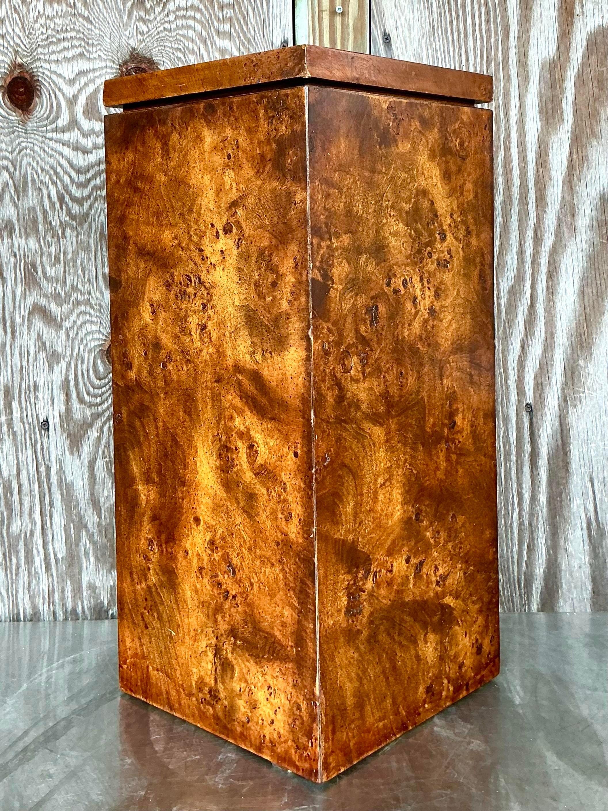 20ième siècle Piédestal vintage bohème en bois de broussin en vente