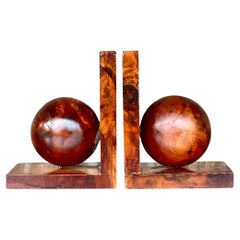 Vintage Boho Burl Wood Sphere Bookends- a Pair