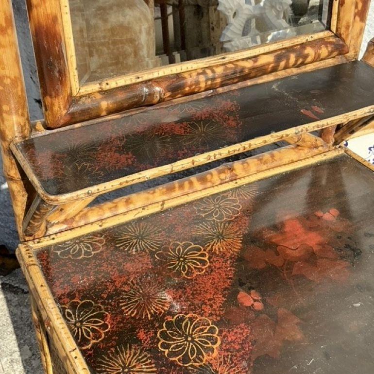 Add a touch of earthy elegance to your home with this Vintage Boho Burnt Bamboo Dresser. Its rich, burnt bamboo finish showcases the natural beauty and intricate texture of bamboo, while the clean lines lend a sophisticated, bohemian vibe. This
