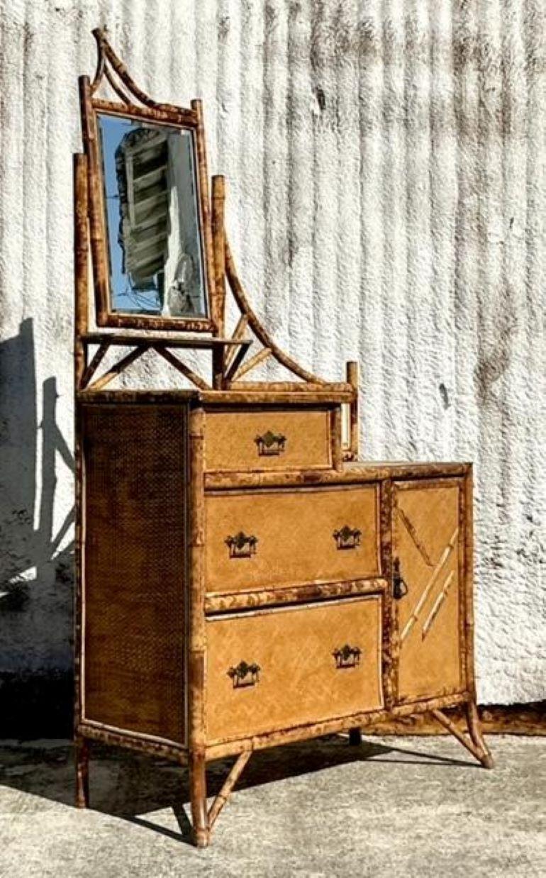 Stone Vintage Boho Burnt Bamboo Dresser