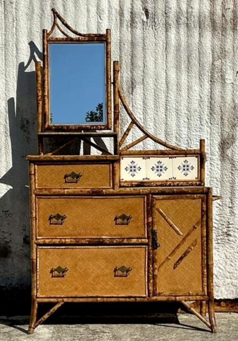 Vintage Boho Burnt Bamboo Dresser 2