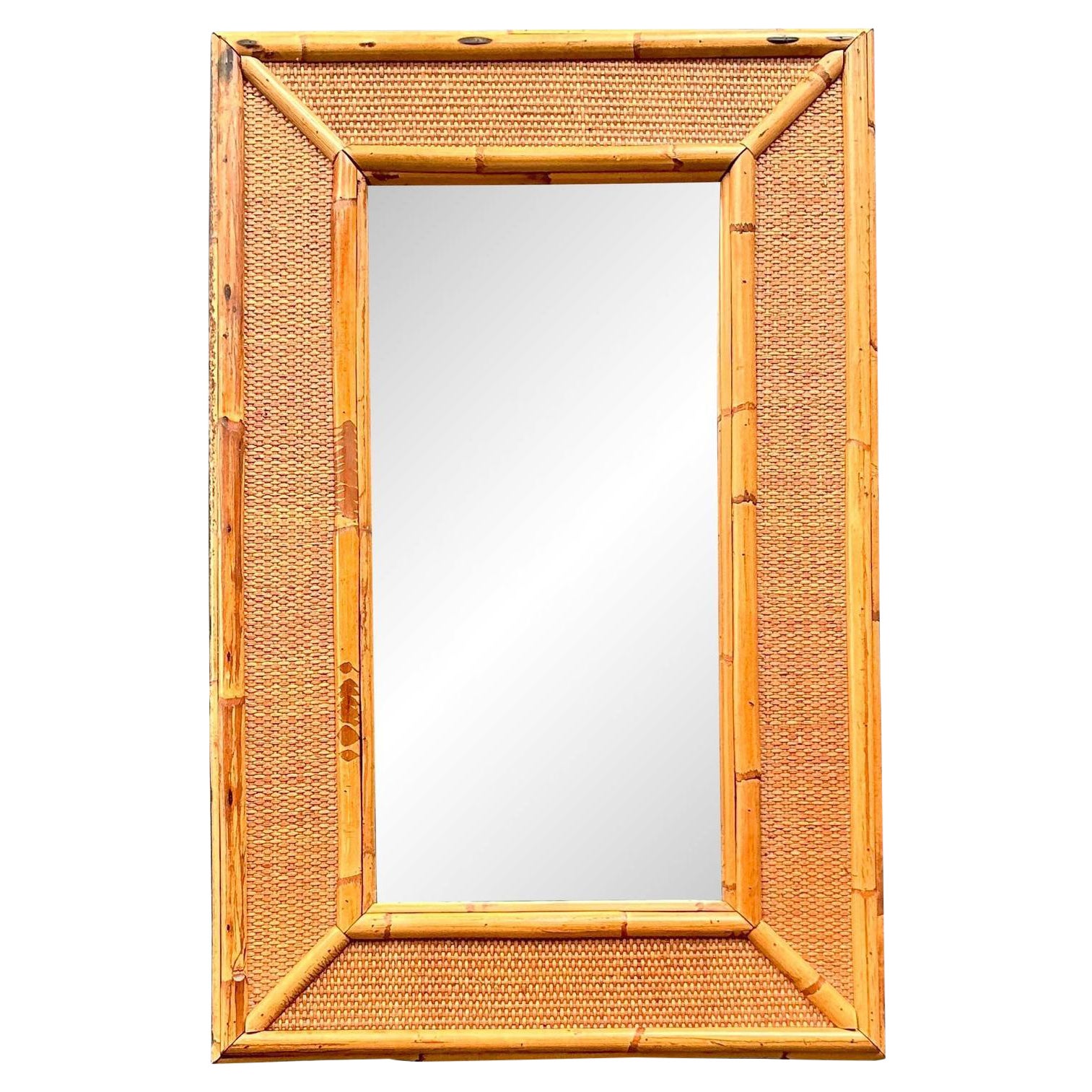 Vintage Boho Burnt Bamboo Mirror