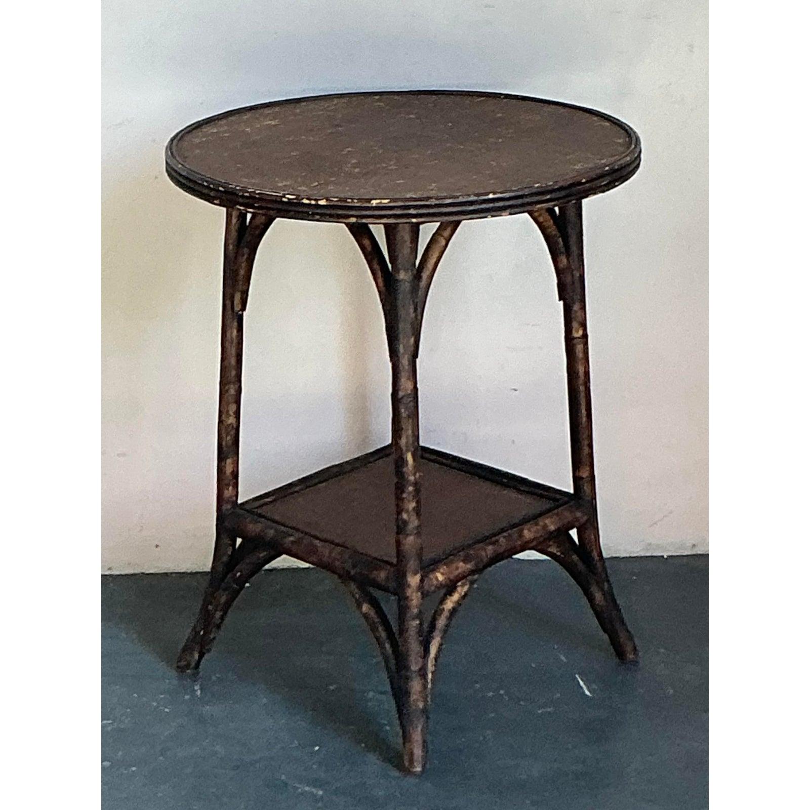 Vintage Boho Burnt Bamboo Side Table For Sale 5