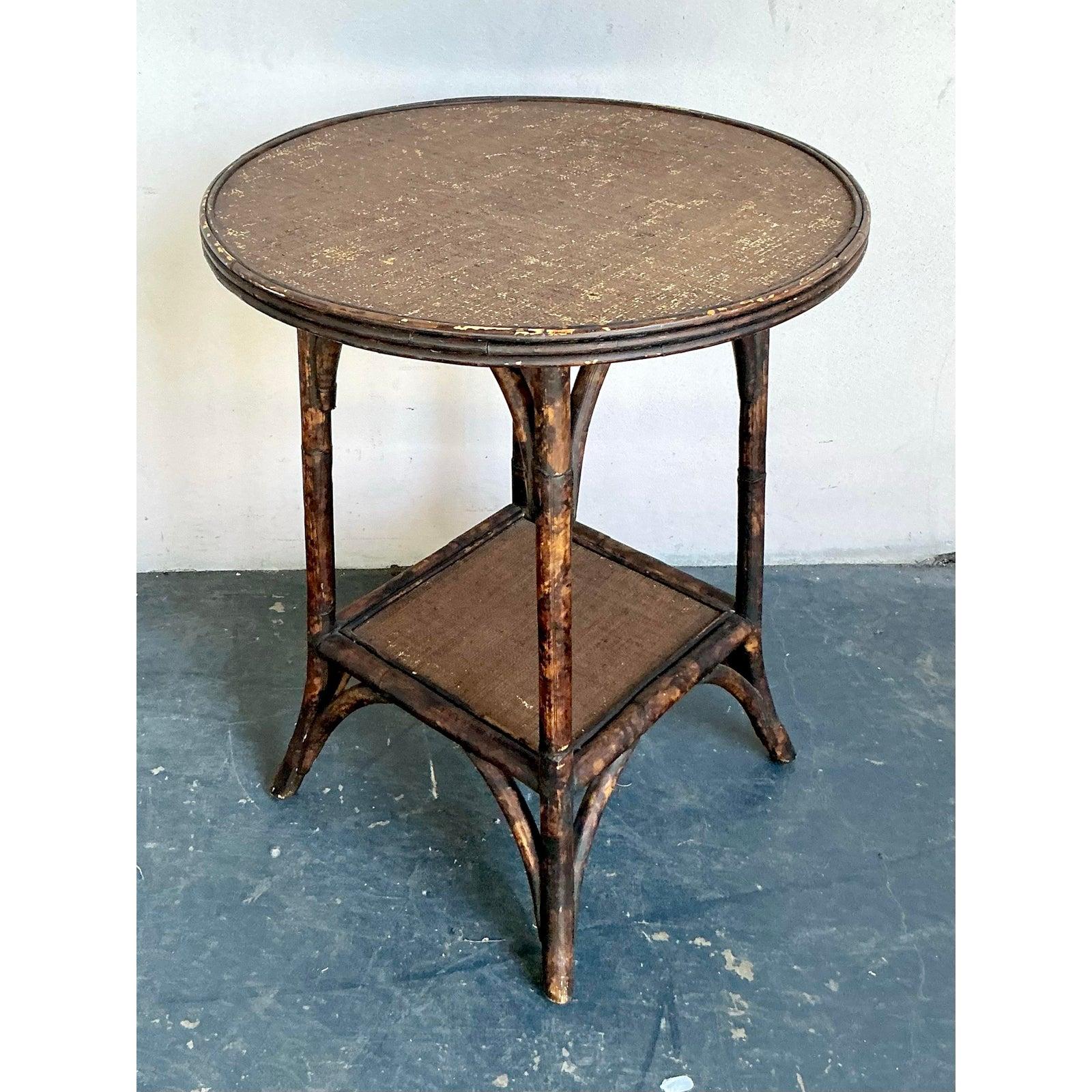 Vintage Boho Burnt Bamboo Side Table In Good Condition For Sale In West Palm Beach, FL