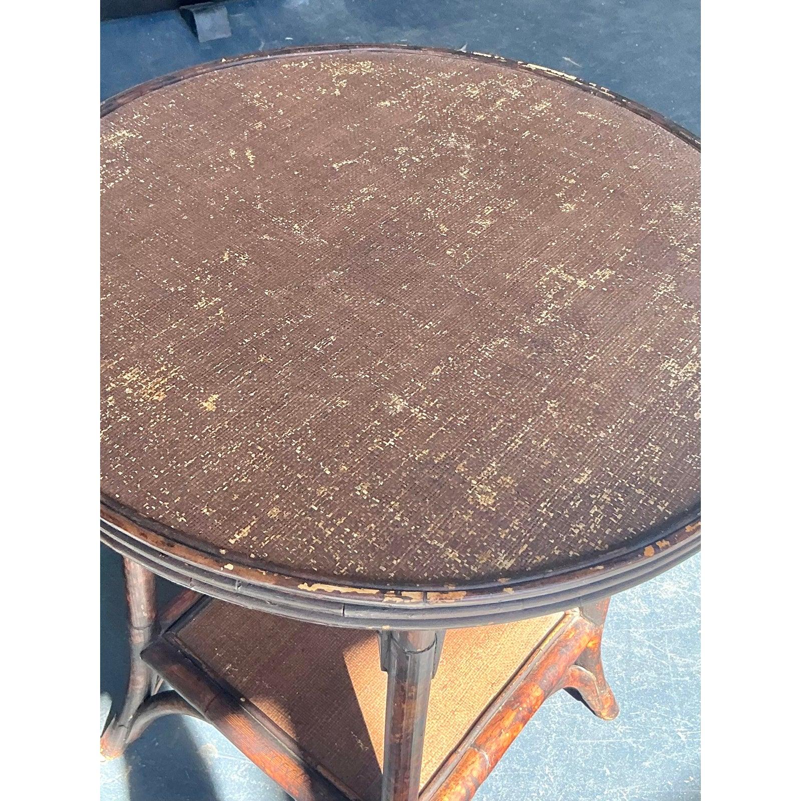 Vintage Boho Burnt Bamboo Side Table For Sale 1