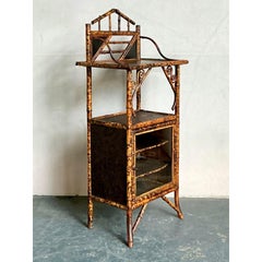 Vintage Boho Burnt Bamboo Tall Cabinet