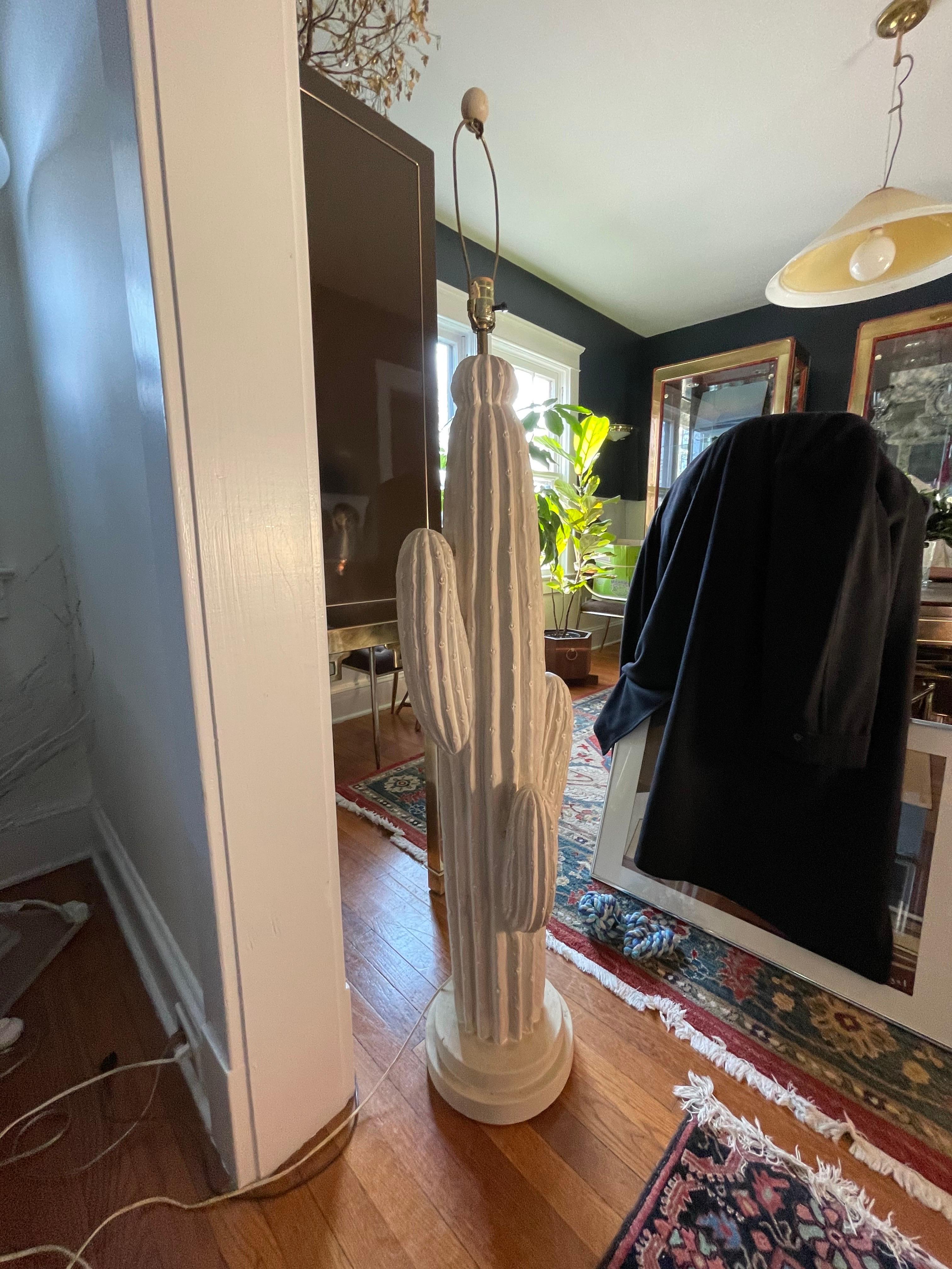 Fantastic vintage plaster floor lamp. A boho cactus shape in a pale toupe cerused finish. Acquired from a Jersey Shore estate.