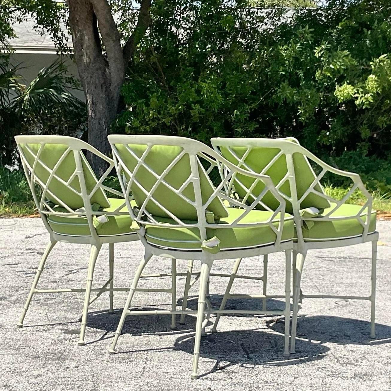 Vintage Boho “Calcutta” Dining Chairs After Brown Jordan - Set of 4 In Good Condition For Sale In west palm beach, FL
