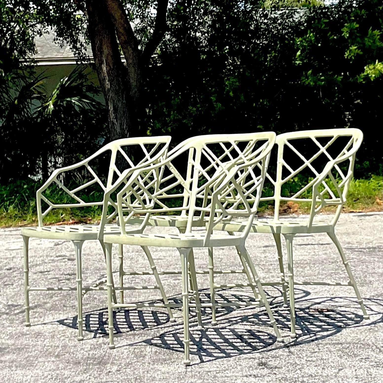 Aluminum Vintage Boho “Calcutta” Dining Chairs After Brown Jordan - Set of 4 For Sale