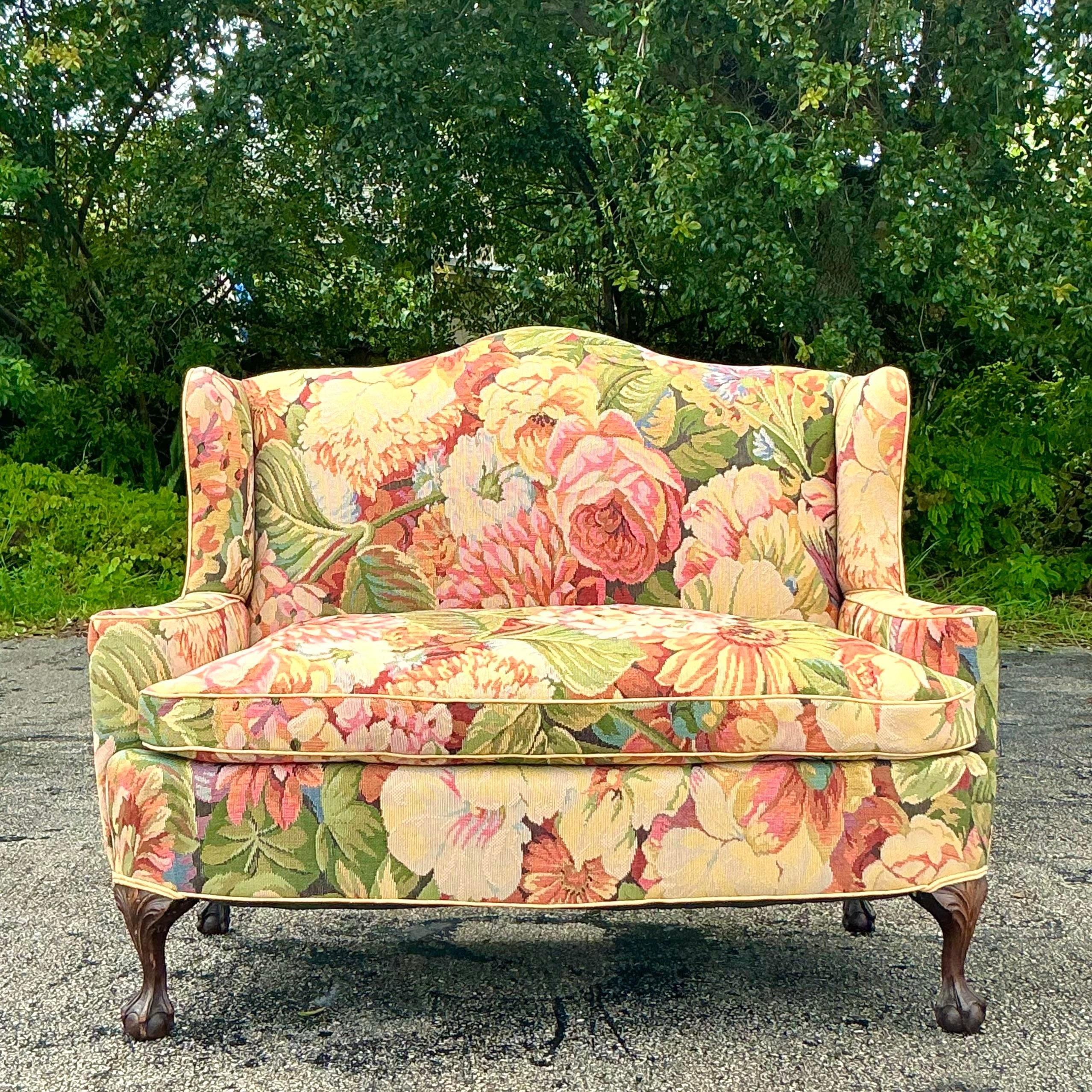 American Vintage Boho Camelback Loveseat in Brunschwig and Fils Floral