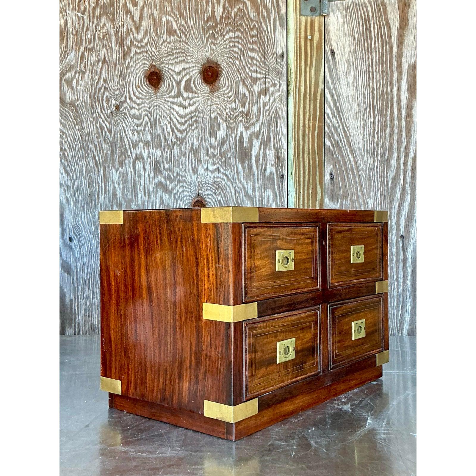 Brass Vintage Boho Campaign Tabletop Chest of Drawers For Sale