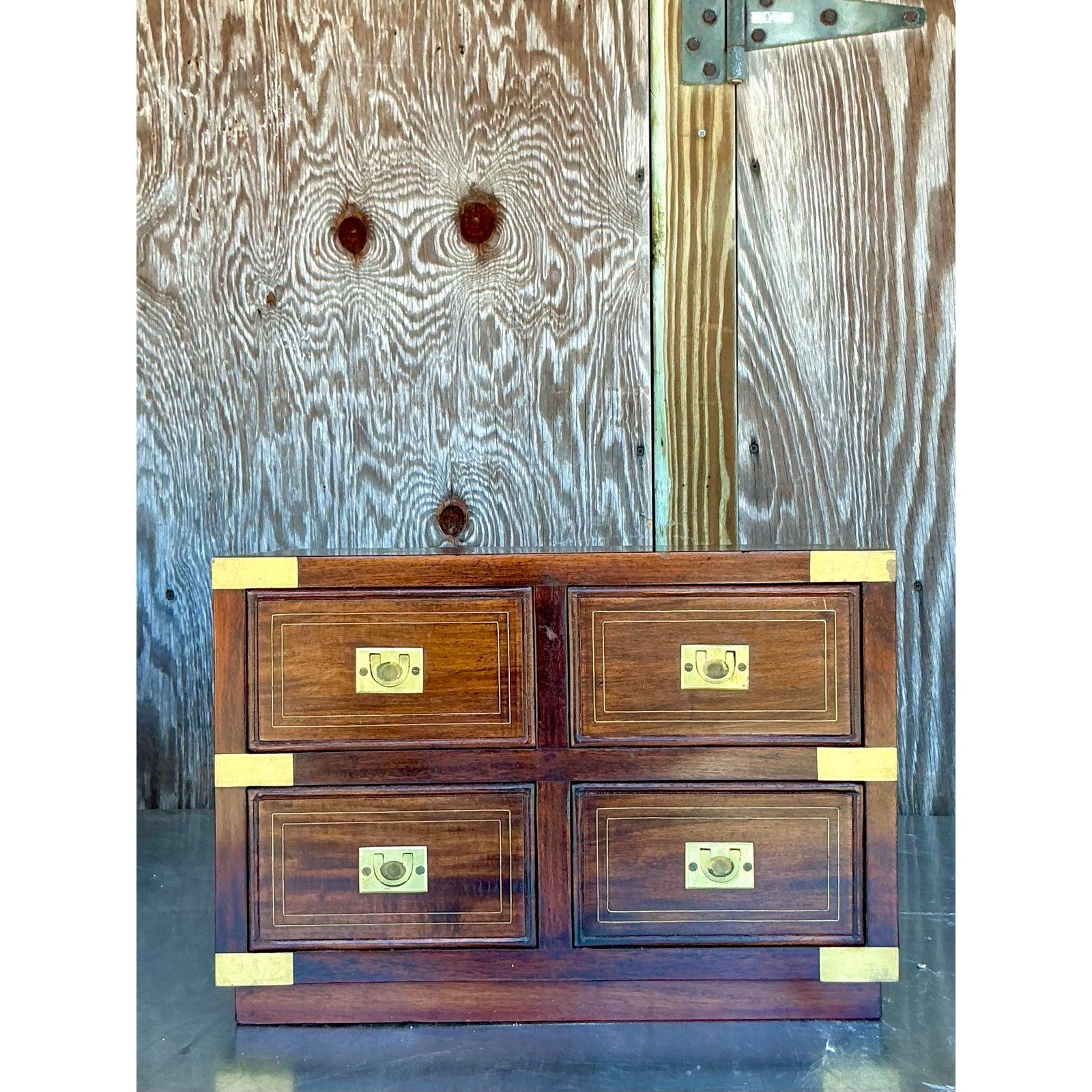 Vintage Boho Campaign Tabletop Chest of Drawers For Sale 1