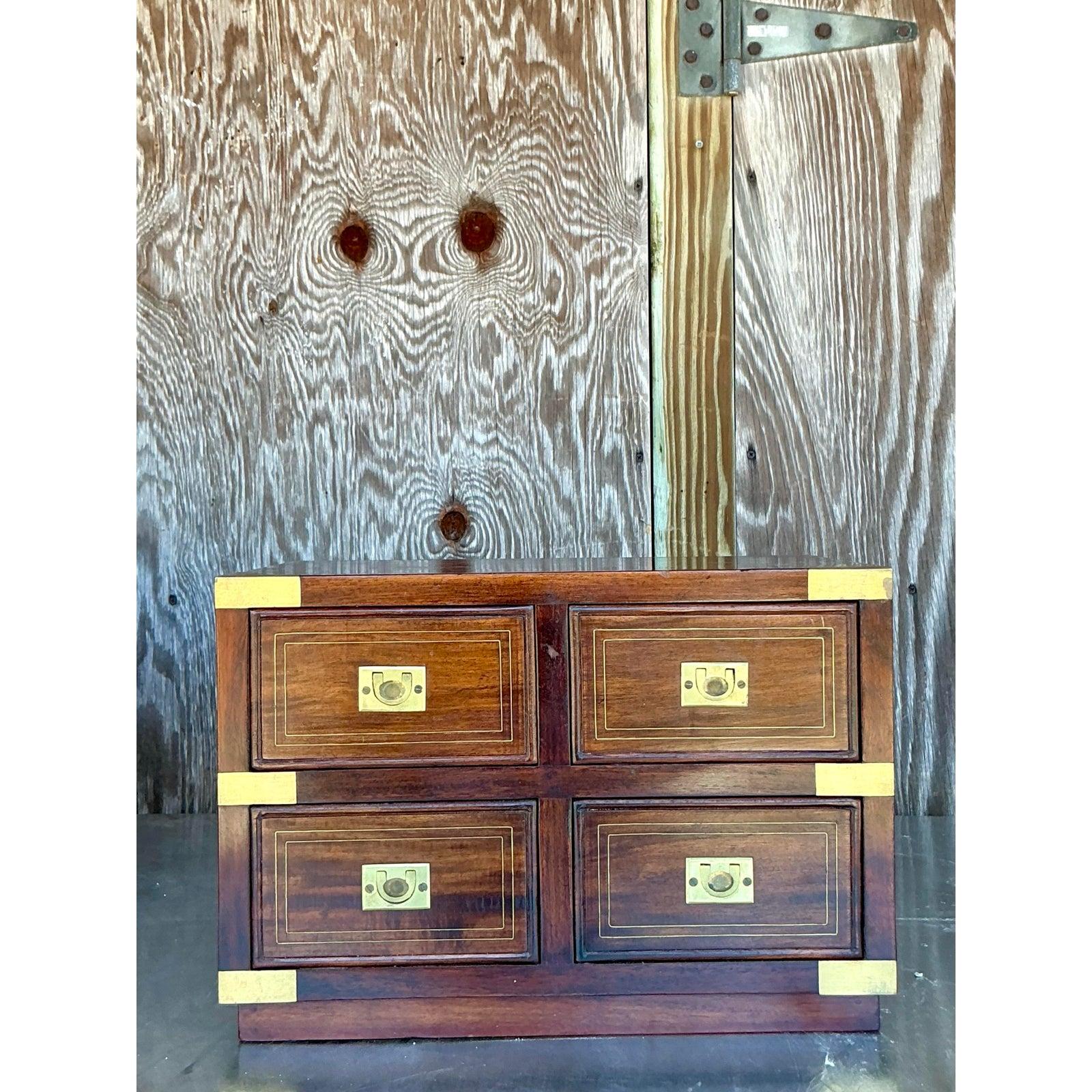 Vintage Boho Campaign Tabletop Chest of Drawers For Sale 2