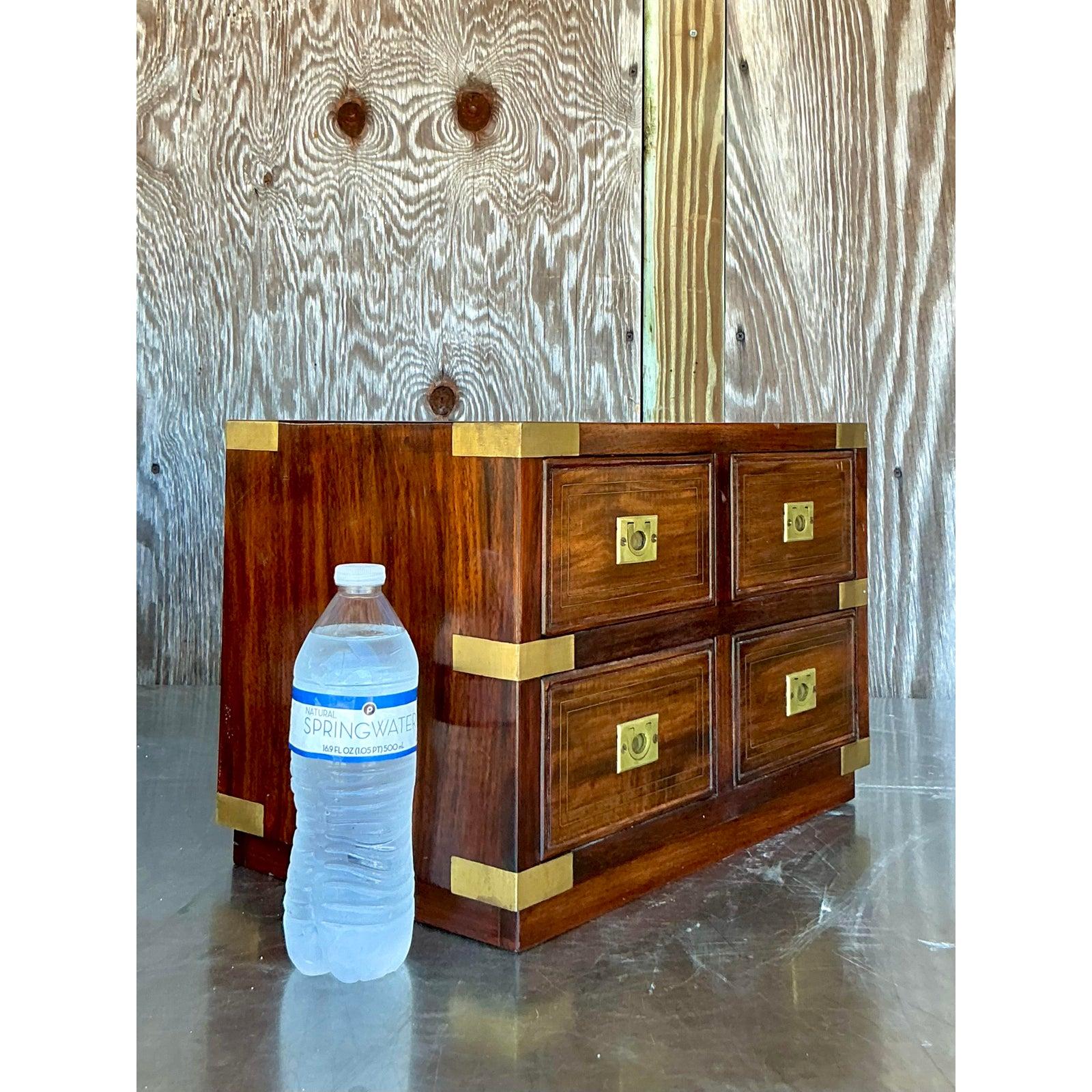 Vintage Boho Campaign Tabletop Chest of Drawers For Sale 3
