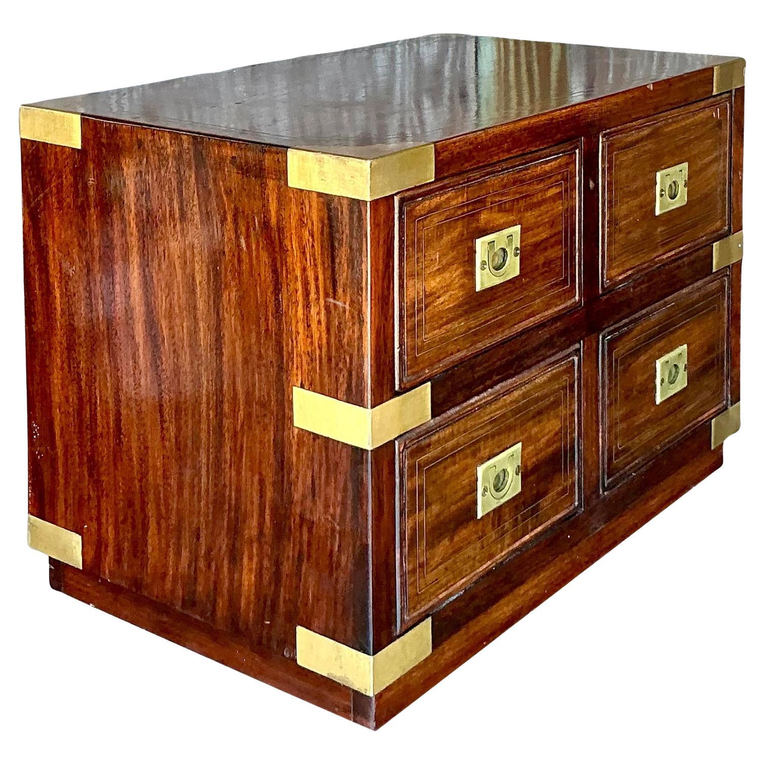 Vintage Boho Campaign Tabletop Chest of Drawers For Sale