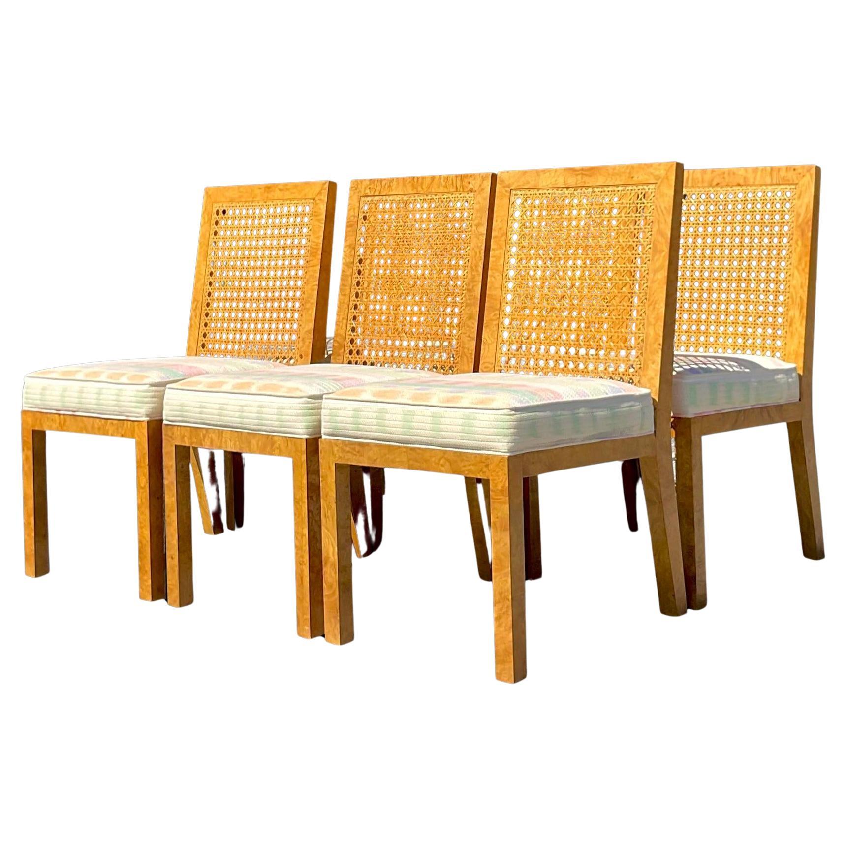 Chaises de salle à manger bohème vintage en bois de broussin et de ronce d'après Widdicomb, lot de 6 en vente