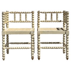Vintage Boho Cane Bobbin Chairs - Set of 2
