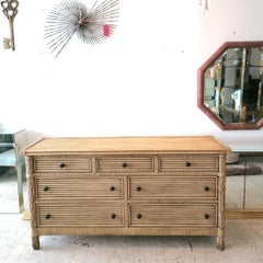 Vintage boho cane & leather sideboard / dresser by Whitecraft, USA 1970s