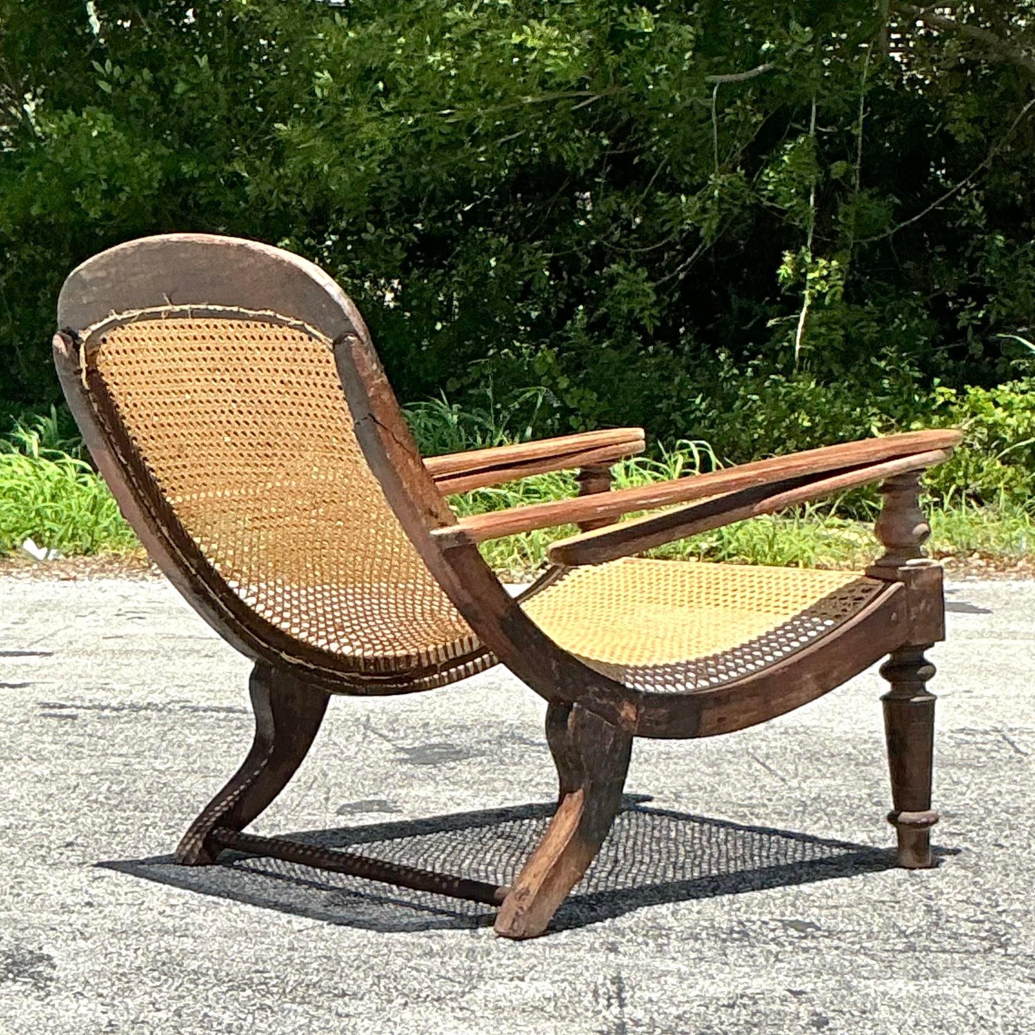 20th Century Vintage Boho Cane Plantation Chair