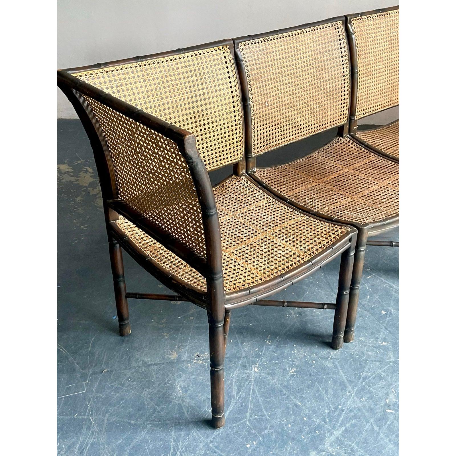 Imitation bambou Canapé sectionnel vintage Boho Cane After Palecek en vente