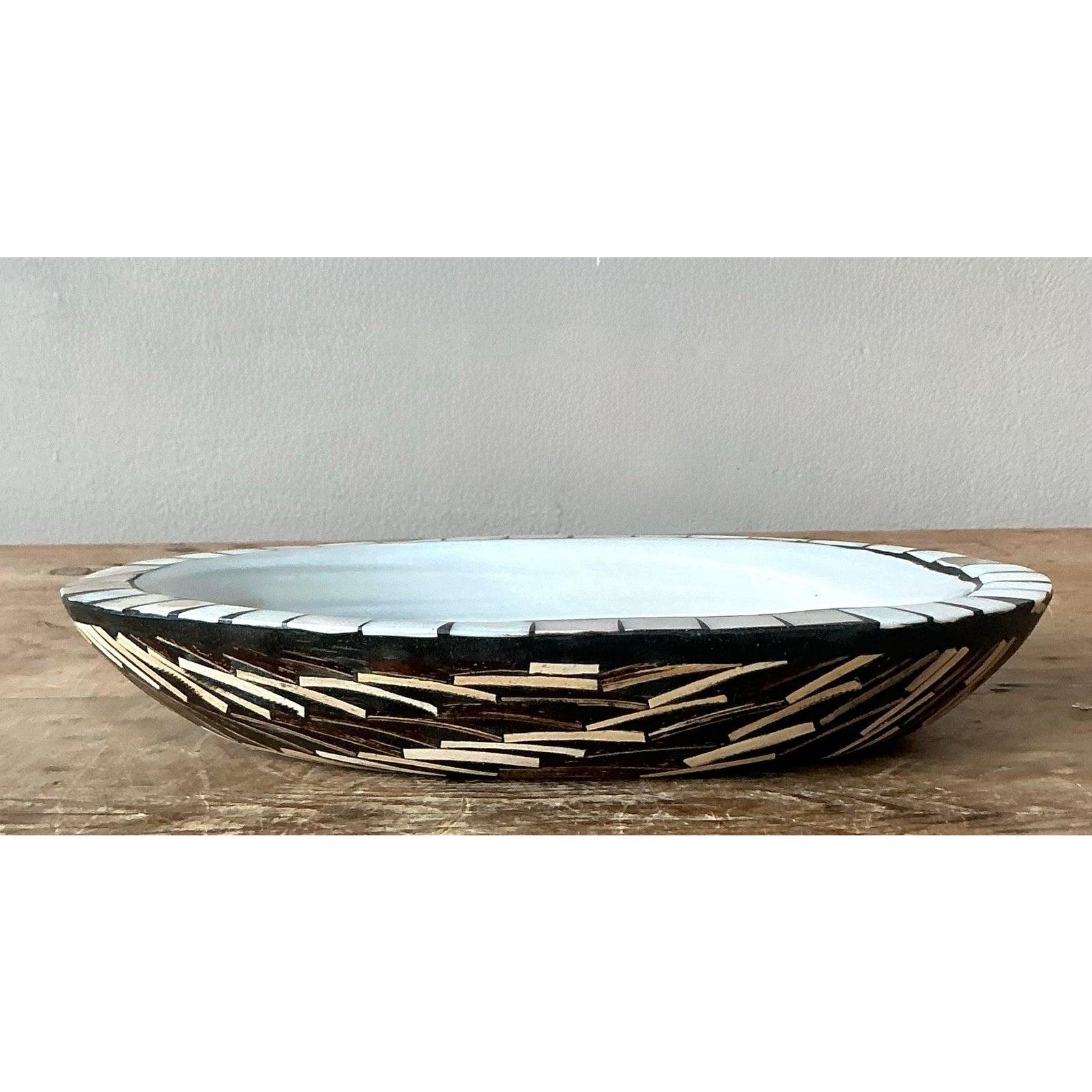 Hollywood Regency Ciotola con conchiglia Capiz Boho d'epoca in vendita