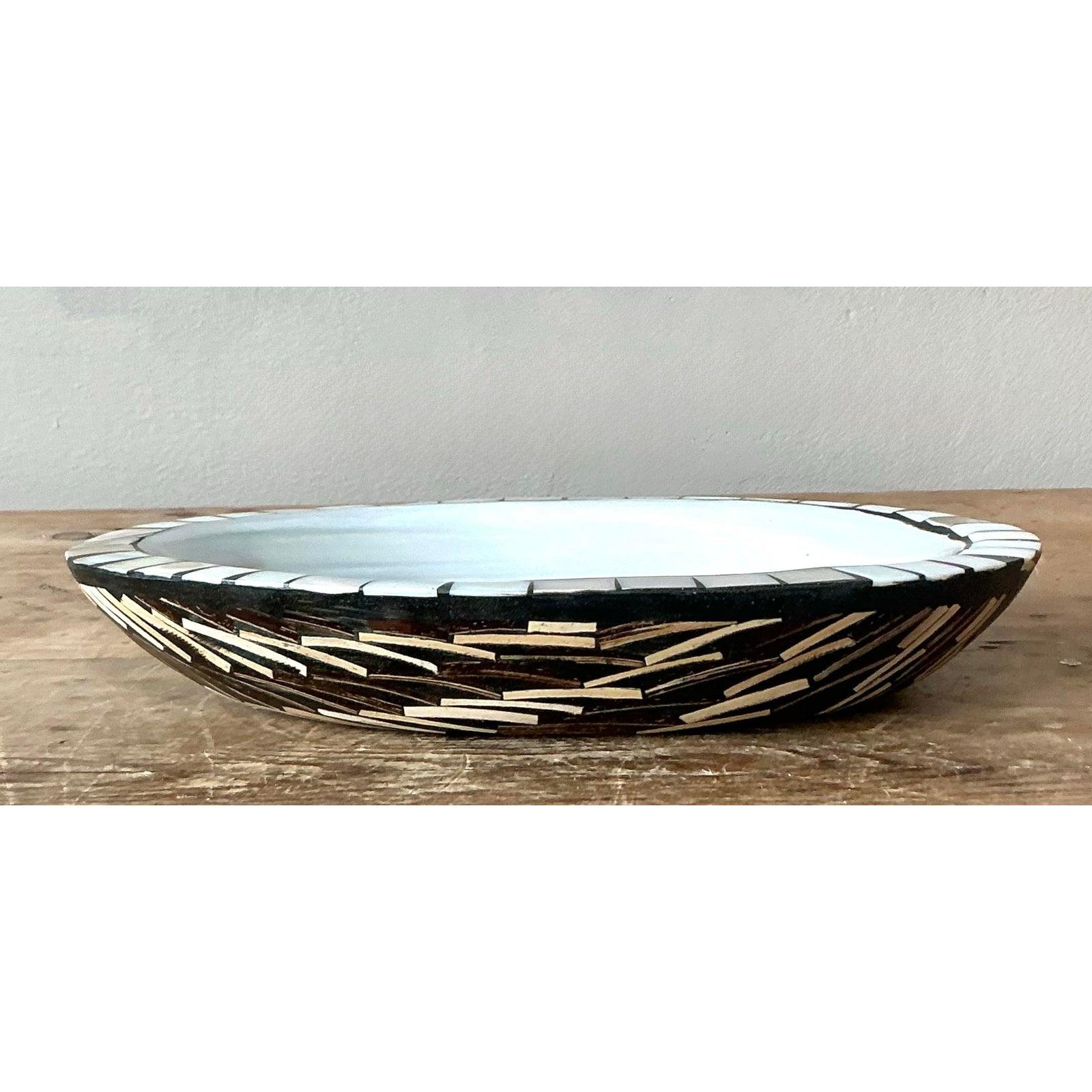 Filippino Ciotola con conchiglia Capiz Boho d'epoca in vendita