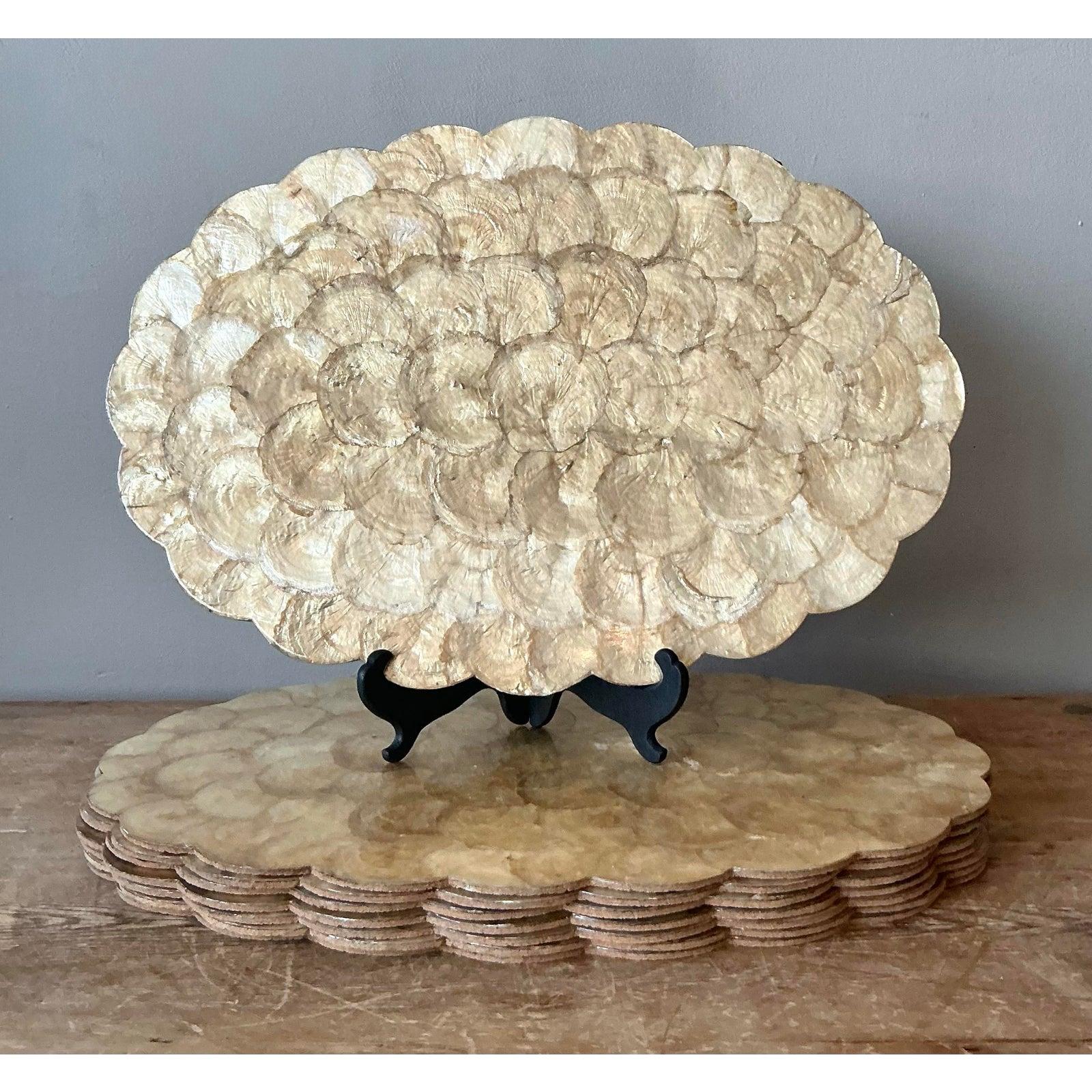 Vintage Boho Capiz Shell Placemats - Set of 8 In Good Condition For Sale In West Palm Beach, FL