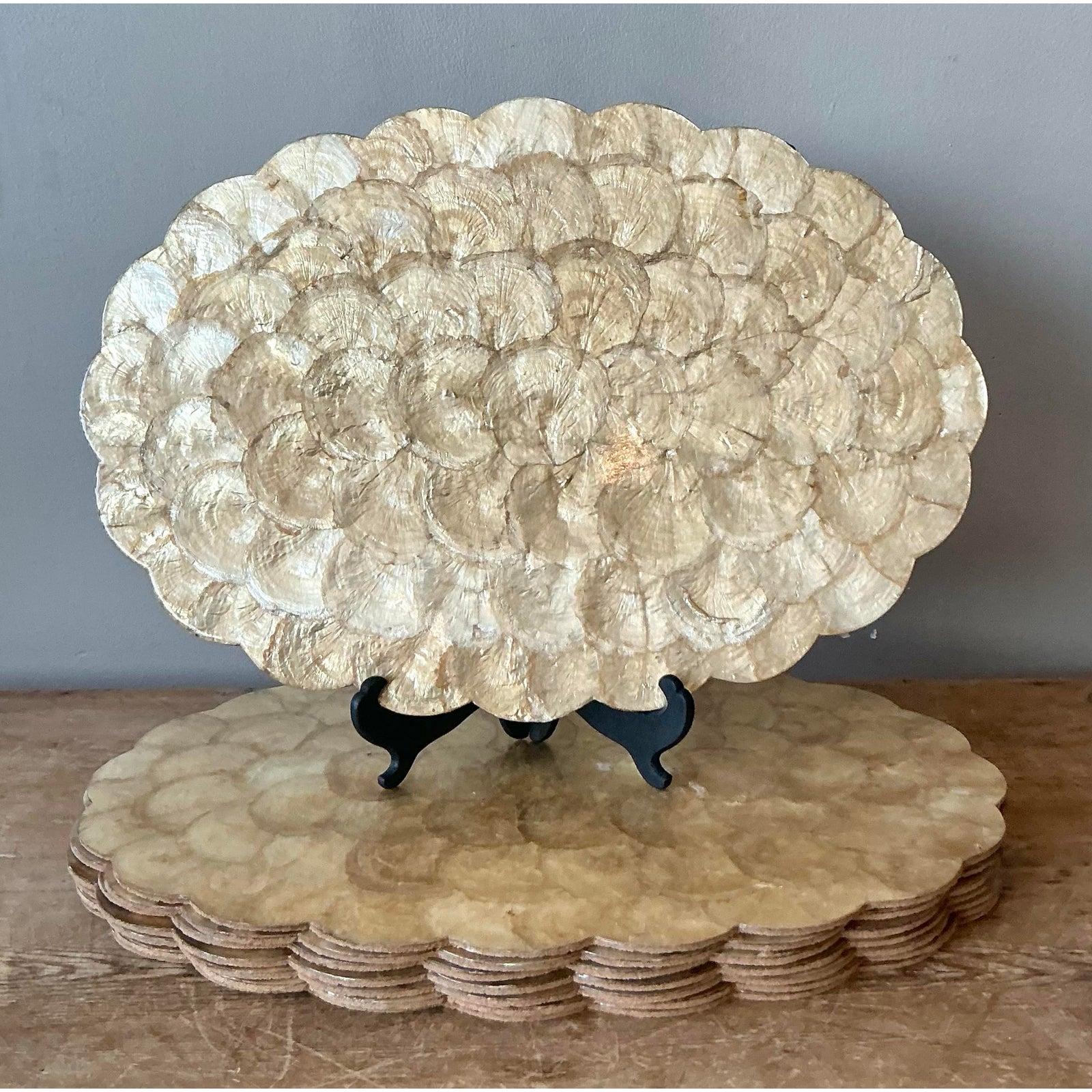 20th Century Vintage Boho Capiz Shell Placemats - Set of 8 For Sale