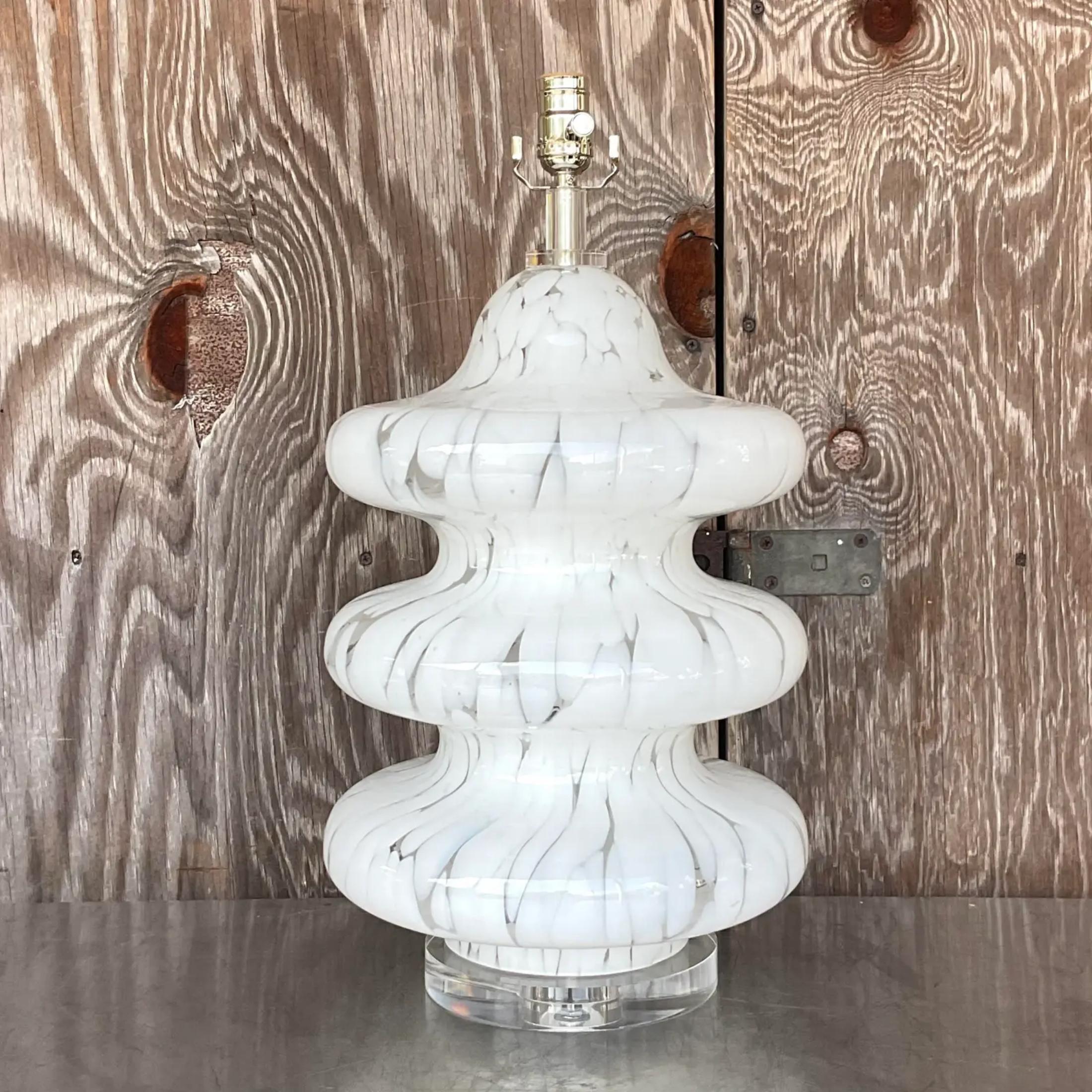 Vintage Boho Carlo Nason for Mezzega Murano Glass Three Tier Lamp In Good Condition In west palm beach, FL
